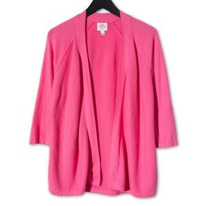St. John's Bay 100% Cotton Cardigan Pink Knit 3/4 Sleeve Open Front Womens Large